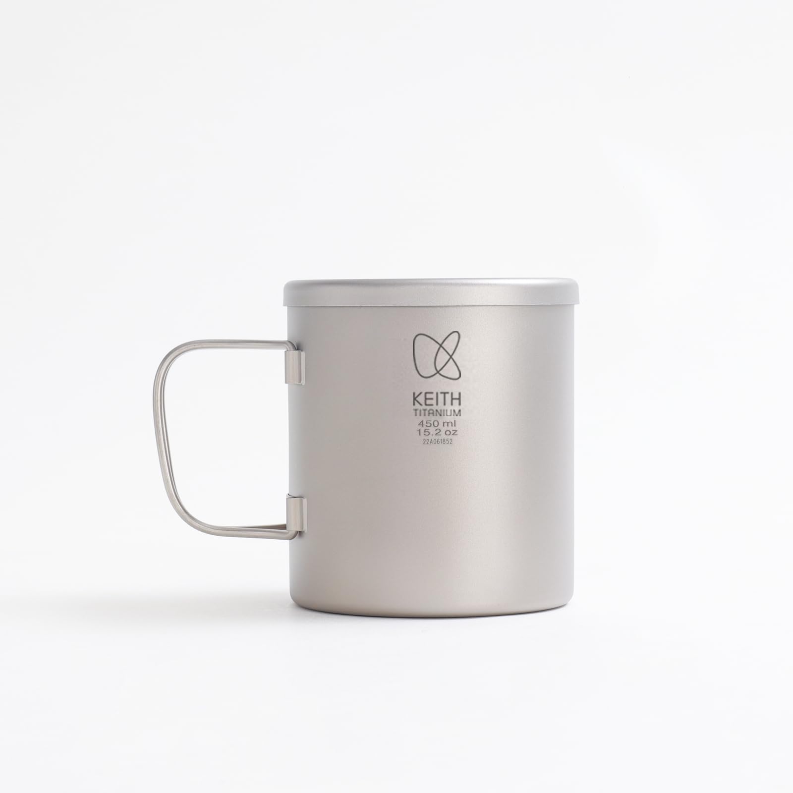 KEITH Tasse en titane à double paroi pour le camping, le thé, le café, le thé, avec couvercle et poignée pliable, 450 ml