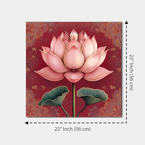 Image of PAINTINGMANTRA Abstract Lotus Blossom Stretched Canvas Painting for Living Room | Modern Floral Serenity Wall Decor Art For Livingroom, Bedroom, Office, Hallways - 22x22 Inch