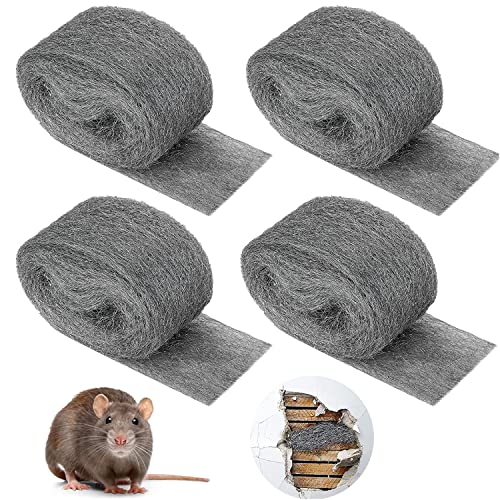 Laine D'acier, 4 Rouleaux 0000 Laine de Fil d'Acier Anti-Souris Laine d’acier Nettoyage Wire Wool pour Nettoyage Polissage Entretien et Finition du Bois, Verre, Métal, Pierre