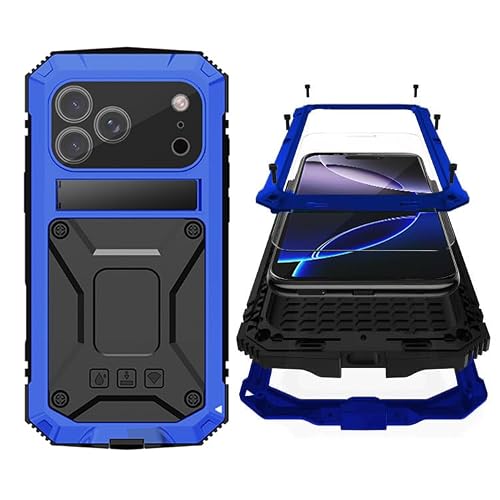 Simicoo for iPhone 17 Pro Max Metal Military Heavy Duty Case, Metal Bumper Silicone Shockproof Dustproof Rugged Tough with Stand Screen Protector Camera Control Full Body Drop Protective Cover (Blue)