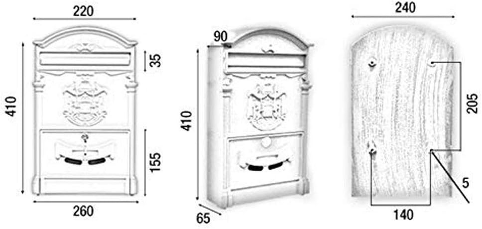 HBJWOV Elegant Wall Mounted Mail Box with Retrieval Door, 2 Keys and Bolts, Bronze(Black)