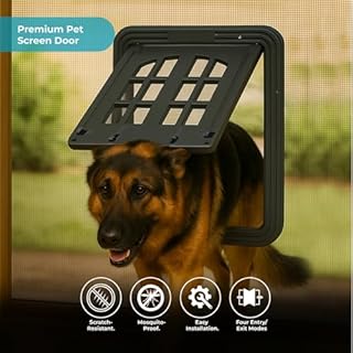 Large Pet Screen Door, 13 x 17 inches, Magnetic Self-Closing Dog Cat Door with 4-Way Entry, Black (Large)
