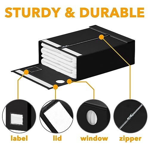 Image of SpaceAid 4 Pack Bed Sheet Organizers and Storage, Foldable Sheet Organizer for Linen Closet, Sheets Set Folder Keeper with Window XL (Queen & King Size) Organizing Bedding Container, Black