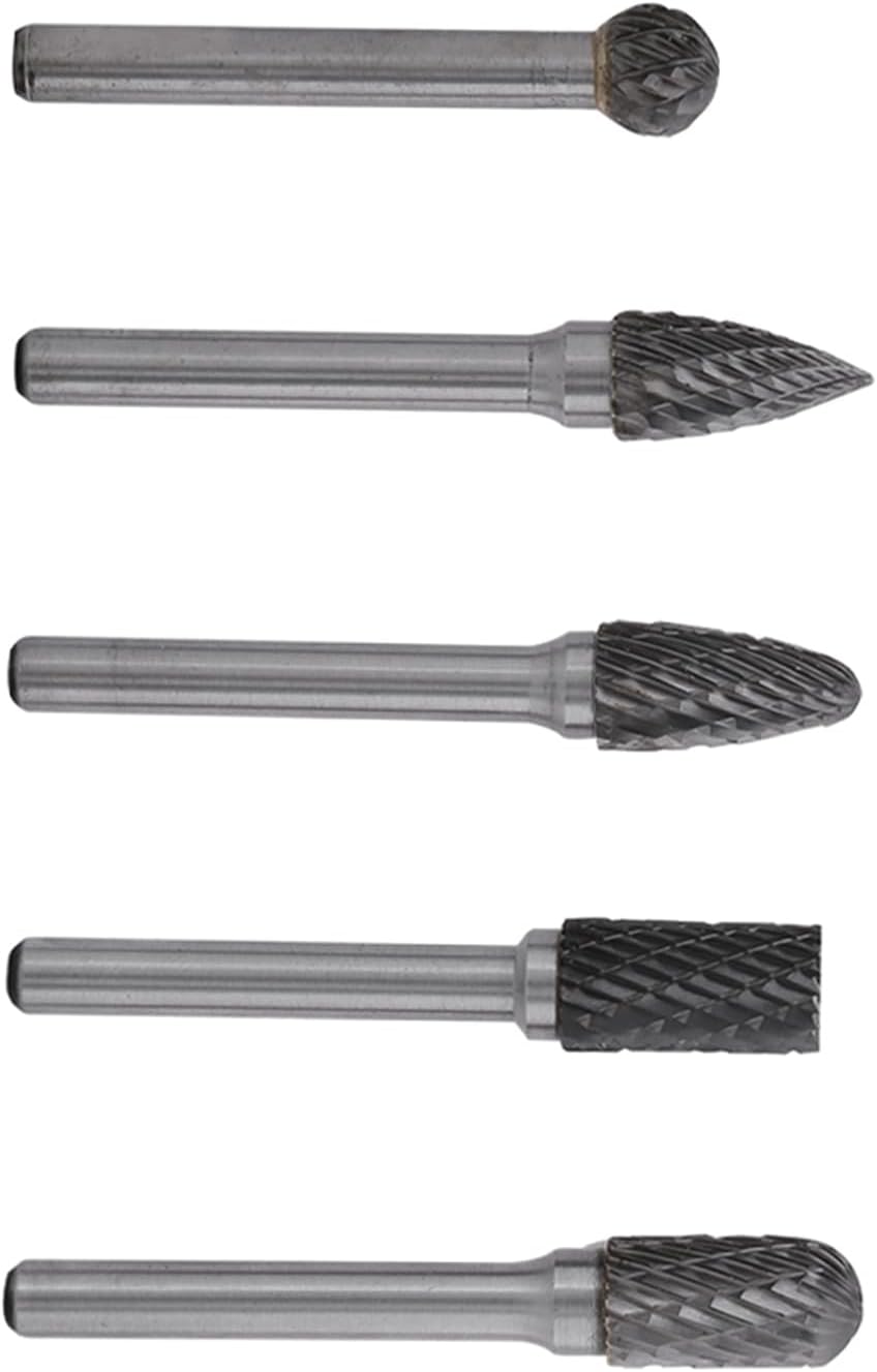 Fydun 5pcs Tungsten Carbide, 5 Pcs Steel Grinding Burr 6mm Shank 10mm Set Head Cutter Bits Kit Double Cut for Metal Polishing Engraving Die Grinder Accessories
