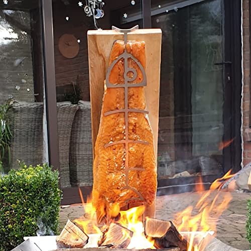 Flammlachsbrett Fire World, 2er Set mit Halterung für Fischzubereitung