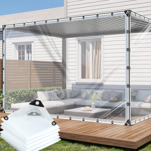 Clear Tarps with Grommets,10x12ft Clear Plastic Tarp Tear-Resistant