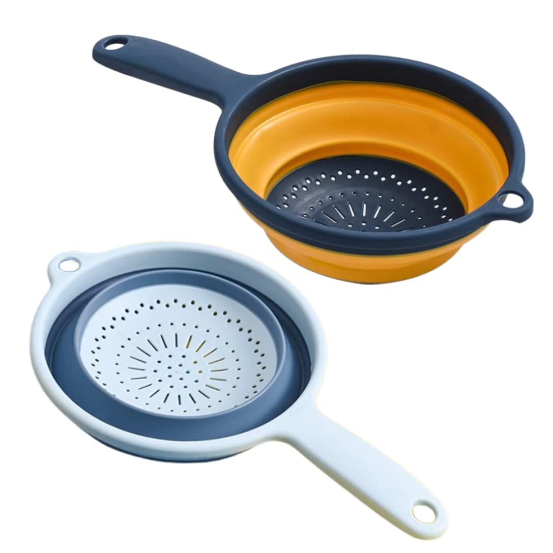Hperu Collapsible Colander, Foldable Fruit Vegetable Strainer, Kitchen Drainer with Handle, 2 Pack