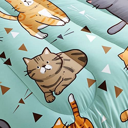 Bsntho Cat Comforter Set For Girls Boys Cat Lover Gifts Bedding For Kids Cute Kitten Pattern Bedding Set Twin Size Bedroom Decor (1 Comforterr + 2 Pillowcases) Soft Lightweight #TOP4