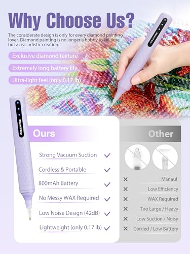 Image of Orawiss Electric Diamond Painting Pen, Diamond Art Pen Vacuum Cordless | Metal Tips, Rechargeable Battery, No Wax Needed, Diamond Art Pen Accessories and Tools for Adults - Purple