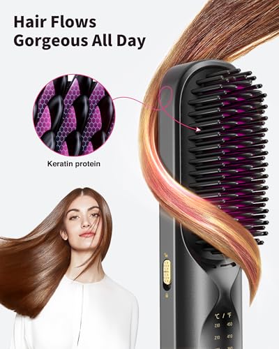 Image of Bopcal Cordless Hair Straightener Brush for Travel, Upgraded Mini Portable Hair Straightening Brush for Women & Men, 300M Anti-Frizz Negative lons Straightening Comb, lonic Care & Fast Heating