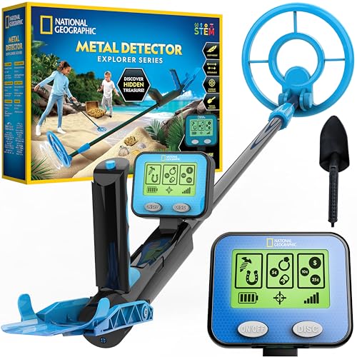 NATIONAL GEOGRAPHIC Metal Detector Science Kit for Kids and Adults - 18.8 cm Waterproof Detecting Coil Lightweight Gold Detector with Pinpoint Function & LCD Display Beach Treasure Hunting