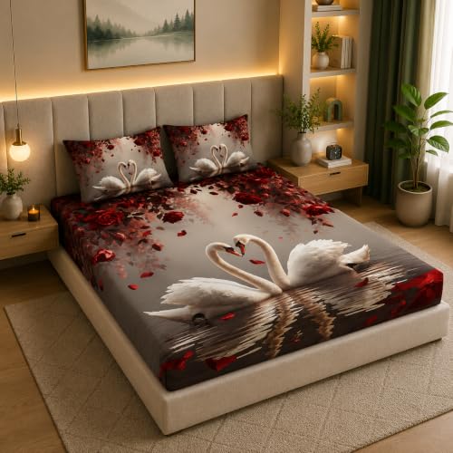 Image of 7D Digital Printed King Size Bedsheet with 2 Pillow Covers | Soft Premium Cotton Feel Microfiber Double Bed Bedsheet | Wrinkle Free & Fade Resistant | (RedDuck, King Size - 90 x 100)
