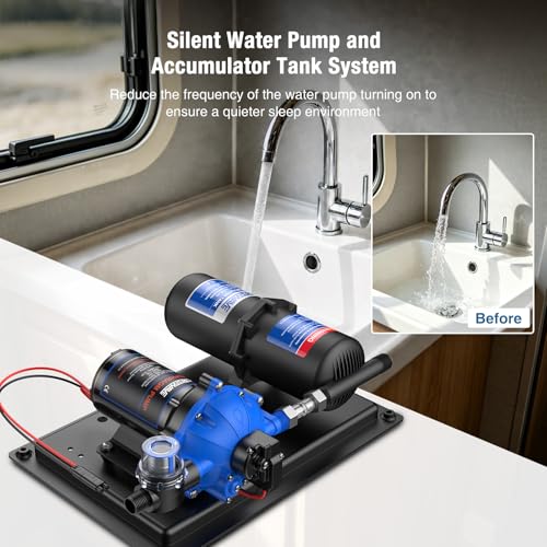 Image of CrestWave RV Water Pump & Accumulator Tank Set, 12V DC 7GPM 70PSI | 1L Accumulator Tank, 45dB Quiet Operation, On Demand, Built-in Switch Auto Off, For RV Camping, Boat, Kitchen, Bathroom