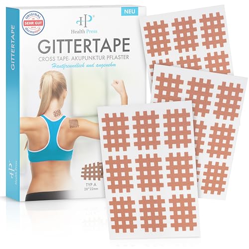 Health Press Gitterpflaster – Gittertape Typ A – 180 Crosstapes zur Akupressur – Hautfarbene Akupunkturpflaster – Akupressur Pflaster – Cross Tape Set mit ausführlicher Anleitung