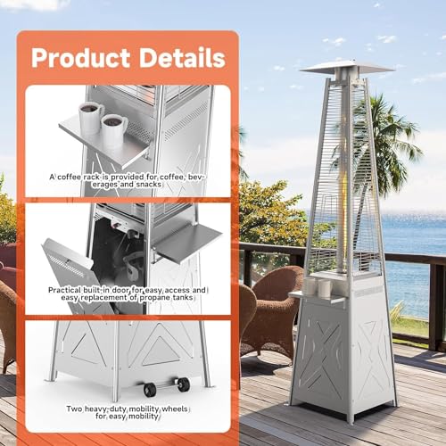Aprafie Freistehender Propan für den Außenbereich, Pyramidenform, 48.000 BTU, abnehmbarer Tisch, Sicherheitsdeckel, Räder, Terrassenabdeckung für Partys, Hinterhöfe, Gärten – Bild 3