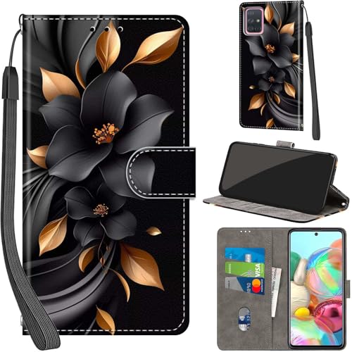 Handyhülle für Samsung Galaxy A71 Hüllen Premium Leder Case Klappbar Wallet Magnet Kartenfach Standfunktion Schutzhülle kompatibel mit Samsung A71 Cover Blumen