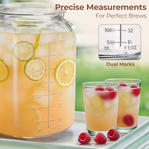 Image of ComSaf Large Square Glass Food Jars 1.1 Gallon 2 Pack for Flour Sugar Rice | Airtight wire clamp lids, two 120 ml scoops, two labels and 4.3-inch extra-wide mouth, cereal and bulk pantry goods storage