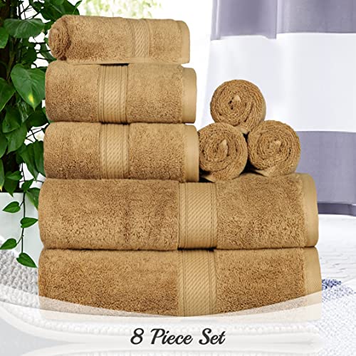 Superior Egyptian Cotton 8-Piece Solid Towel Set, Washcloths 13” X 13”, Hand Towels 20” X 30”, Bath Towels 30” X 55”, 800 Gsm, Toast, 8-Pieces #TOP6