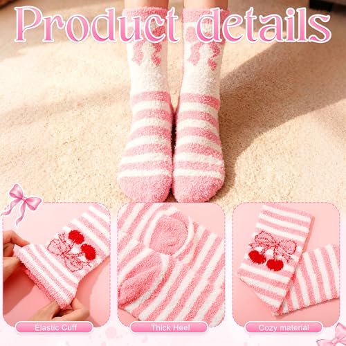 Image of Foaincore 5 Pairs Fuzzy Socks for Women Cozy Cute Winter Warm Fluffy Socks for Birthday Themed Party Gift