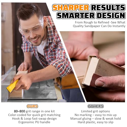 TOVPADE 54PCS Premium Micro Sander, Detail & Mini Sander Block – Precision Small Hand Sanding Tool, 80–800 Grit Sandpaper Kit, 3-in-1 Set for Wood, Crafts, Furniture, Tight Spaces & DIY Projects - Image 4