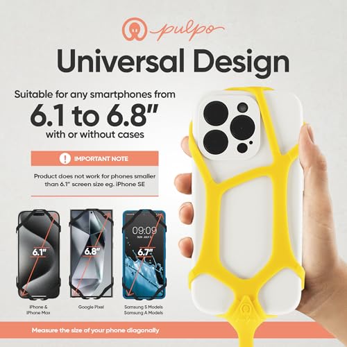 Image of Pulpo Safety Cell Phone Lanyard Yellow Fits Smartphones 6.1 inch to 6.8 inch - Anti Theft Phone Strap for Men & Women, Lanyards for Phones, Hiking Phone Holder & Cellphone Lanyard,Silicone Crossbody Straps