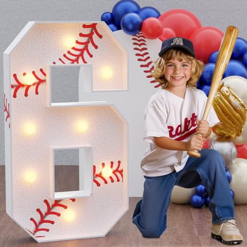 Image of Imprsv Baseball Birthday Decorations, 3ft Marquee Numbers 6 Party Decor