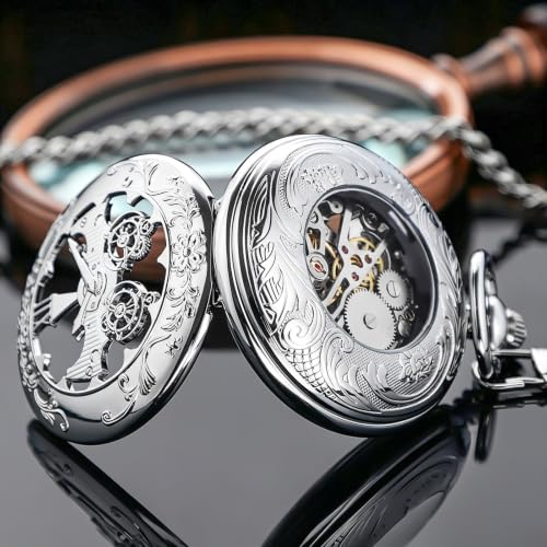 Image of Pocket Watch Vintage Mechanical Pocket Watches with Chain Christmas Graduation Birthday Gifts Father's Day
