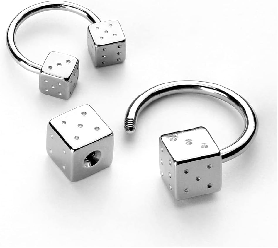 Pierced Owl 14GA Lucky Dice 316L Surgical Stainless Steel Horseshoe Barbell Nipple Rings, Sold as a Pair