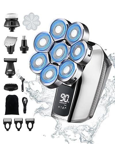 Rantizon Valentine Gifts for Him Electric Head Shaver for Men, 8D Upgraded 6-in-1 Cordless Head Shaver for Bald Men, IPX6 Waterproof LCD Display Electric Razor for Men Grooming Kit