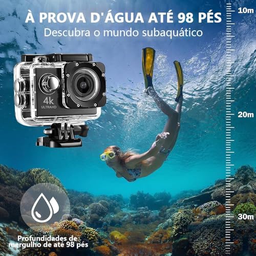 Filmadora 4K, 4K Câmera à Prova d'água Subaquáticacom EIS, Camera Filmadora, Câmera Sports Prova d´