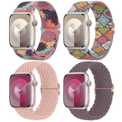 Image of Delidigi Stretchy Bands Compatible for Apple Watch Band Women 40mm 38mm 41mm 42mm 44mm 45mm 46mm 49mm, Nylon Braided Straps for iWatch Series 11 10 9 8 7 6 SE 5 4 3 Ultra 3 2 1