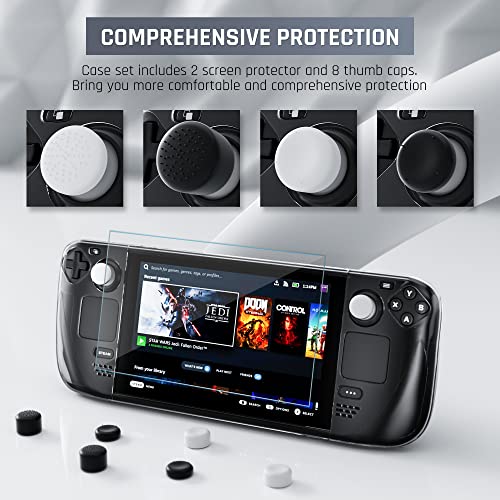 Gldram Protective Case For Valve Steam Deck, Clear Pc Cover Kit Compatible With Steam Deck With 2 Glass Screen Protector, 8 Thumb Grip Caps, Hard Shell Accessories Drop Protection, Anti- Scratch #TOP5