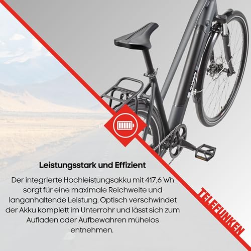 TELEFUNKEN E-Bike 28 Zoll Fahrrad für Damen | Trekking Pedelec mit 8-Gang Kettenschaltung & Scheibenbremsen | 250 W Heckmotor & integriertem 417,6 Wh Li-Ion-Akku | inkl. Panzerkabelschloss – Bild 7