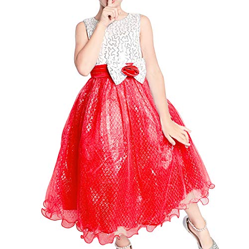 Sunny Fashion JZ53 Girls Dress Glitter Sequin Wedding Bridesmaid Pageant Size 6 Red