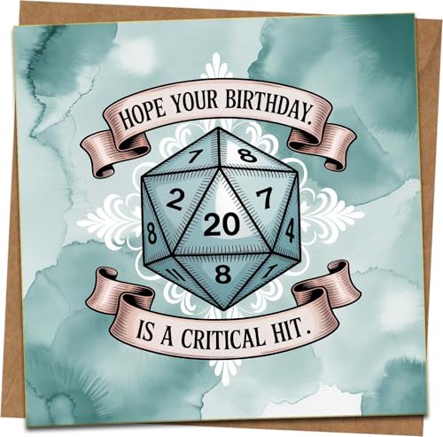Critical Hit D20 Birthday Card - Funny RPG Tabletop Gamer Dice Greeting DnD Theme 145mm x 145mm Square Includes Kraft Envelope