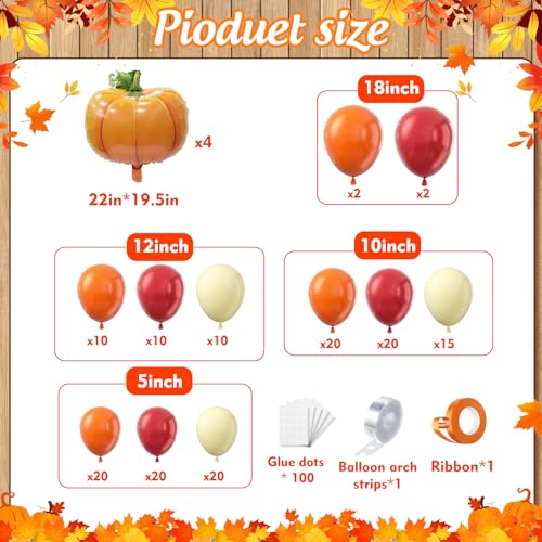 Image of Fall Balloon Arch Garland Kit 153pcs with Pumpkins, Thanksgiving Balloons Arch Kit Burnt Orange Burgundy Yellow Balloons Different Sizes for Little Pumpkin Birthday Baby Shower Decoration