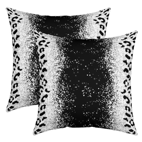Loussiesd Glitter Silver Leopard Cushion Cover Ombre Throw Pillow Covers 45x45cm Set of 2 Black Silver Shiny Glitter Print Pillowcase