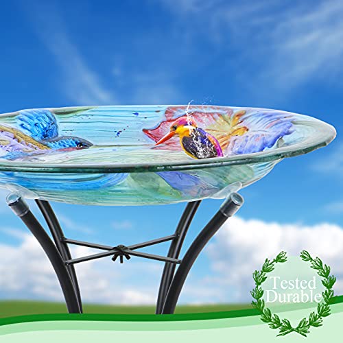 Mumtop Bird Bath-Outdoor Glass Birdbath - Bird Baths For Outdoors Hummingbird With Metal Stand For Garden Lawn Yard Decor #TOP4