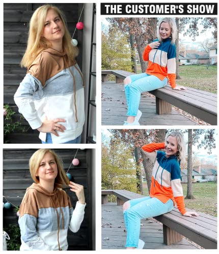 Biucly Womens Casual Fashion Hoodies Sweatshirts Lightweight Loose Long Sleeve Color Block Drawstring Hooded Pullover Tops Oversized Hoodie Sweatshirt,Us 12-14(L),Navy Blue,Khaki,Orange #TOP4