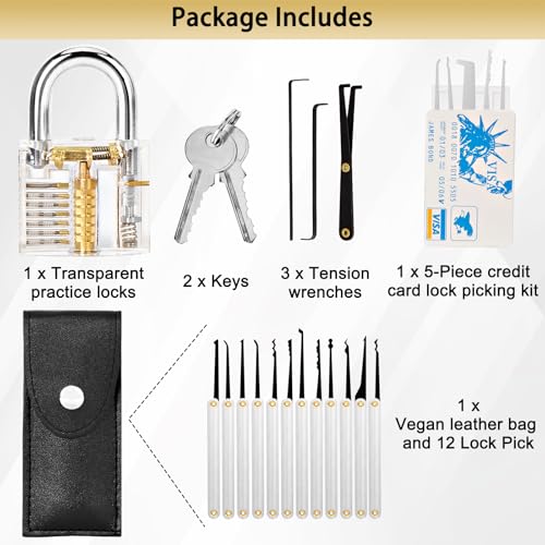 Miniatura 7 de Juego De Herramientas Para Abre Candados, Juego De Ganzúas Cerrajería Profesional Con Cerraduras Transparentes Para Prácticas Y Herramientas Del Tamaño De Una Tarjeta De Crédito Lock Picking Kit