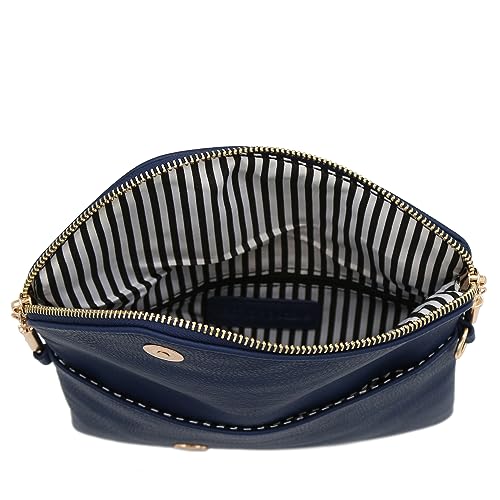 FashionPuzzle Envelope Wristlet Clutch Crossbody Bag with Chain Strap (Navy) - Thumbnail 7