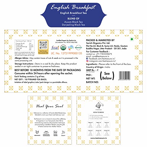 Image of Tea Treasure Spearmint Herbal Tea 50 Gm & Tea Treasure English Breakfast Black Tea 18 Pyramid Tea Bags