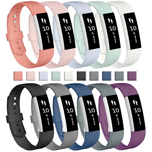 Fundro Compatible Fitbit Alta Bands, 10-Pack Soft Silicone Replacement Classic Bands Large Small Available in Varied Colors Fitbit Alta HR an (B# 10-Pack, Small (6.2
