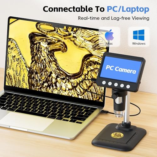 Image of 4.3 inch Digital Microscope for Adults, SKYEAR Coin Microscope 1000X Magnification with 8 Ajustable LED Fill Lights, USB Microscope for Windows /MacOS, Coin Collection Supplies-Black