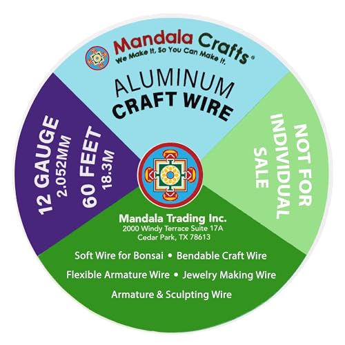 Image of Mandala Crafts 12 Gauge Anodized Aluminum Craft Wire for Jewelry Making - 240 FT Colored Flexible Neutral Combo Wire - Bendable for Bonsai Armature Crafting Sculpting