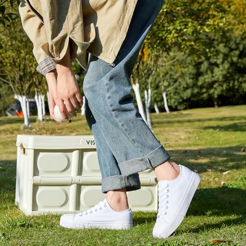 Image of ZGR Womens White Tennis Shoes for Women,Low Tops Lace up Canvas Sneakers