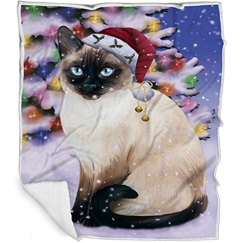 Doggie of the Day Thai Siamese Cat Blanket - Christmas Winterland Wonderland - Super Soft & Warm Pet Theme for Sofa or Bed, Warm Fleece, Sherpa or Woven Material, BLNKT89486 (50x60 Sherpa)