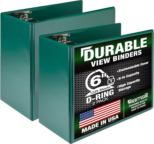 Image of Samsill Durable 6 inch 3 Ring Binder, Locking D Ring Binder, Customizable Clear View Cover, Green, 2-Pack, Holds 1225 Pages