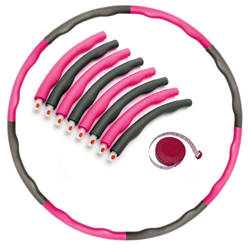 Gewichtete Hula-Hoops für Gewichtsverlust & Bewegung, schaumstoffgepolsterter Fitness-Hula-Reifen mit Maßband, verstellbare Größen für Kinder & Erwachsene, 6-8 Stück, Rosa & Grau