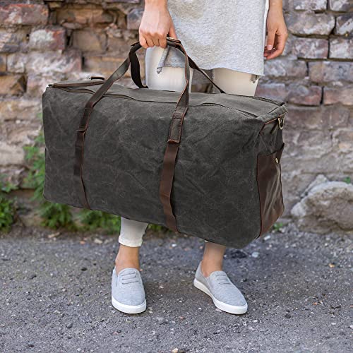 G-FAVOR Oversized Travel Duffel Bag Weekender Bags for Women Men Waxed Canvas Overnight Weekend Bags, Water Resistant Carry On Bag Tote Handbag